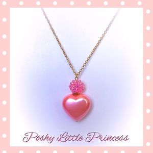 Pearly Pink Puffed Heart Necklace/Earrings…